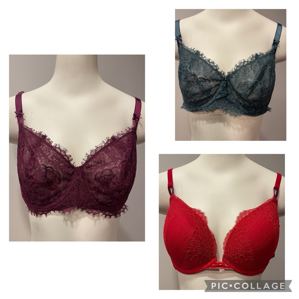 BUNDLE VS 38D 2 unlined balconette push-up and 1 padded eyelash lace bras